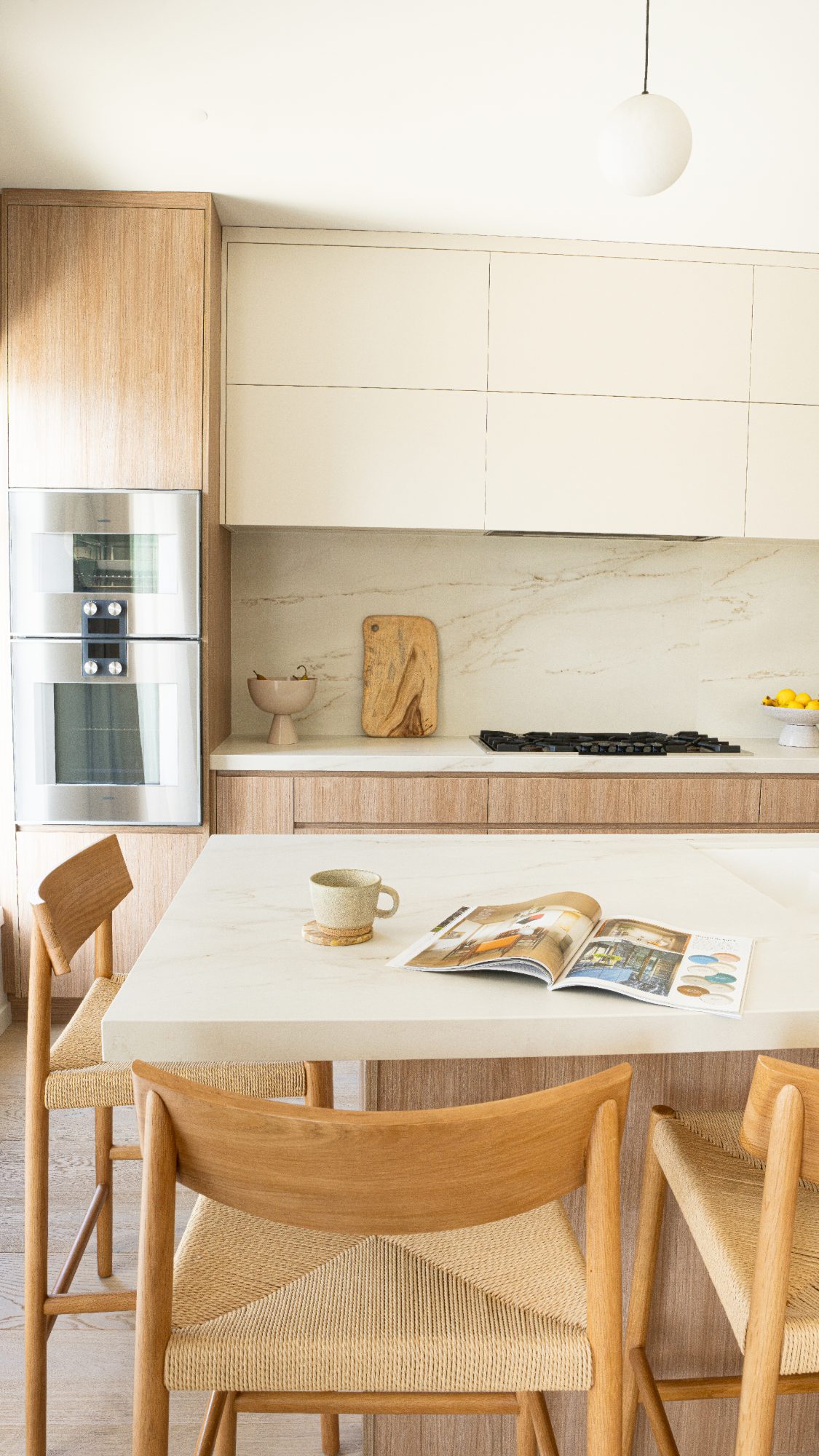 Frame House kitchen with marble splashback, Wellington interior photography NZ