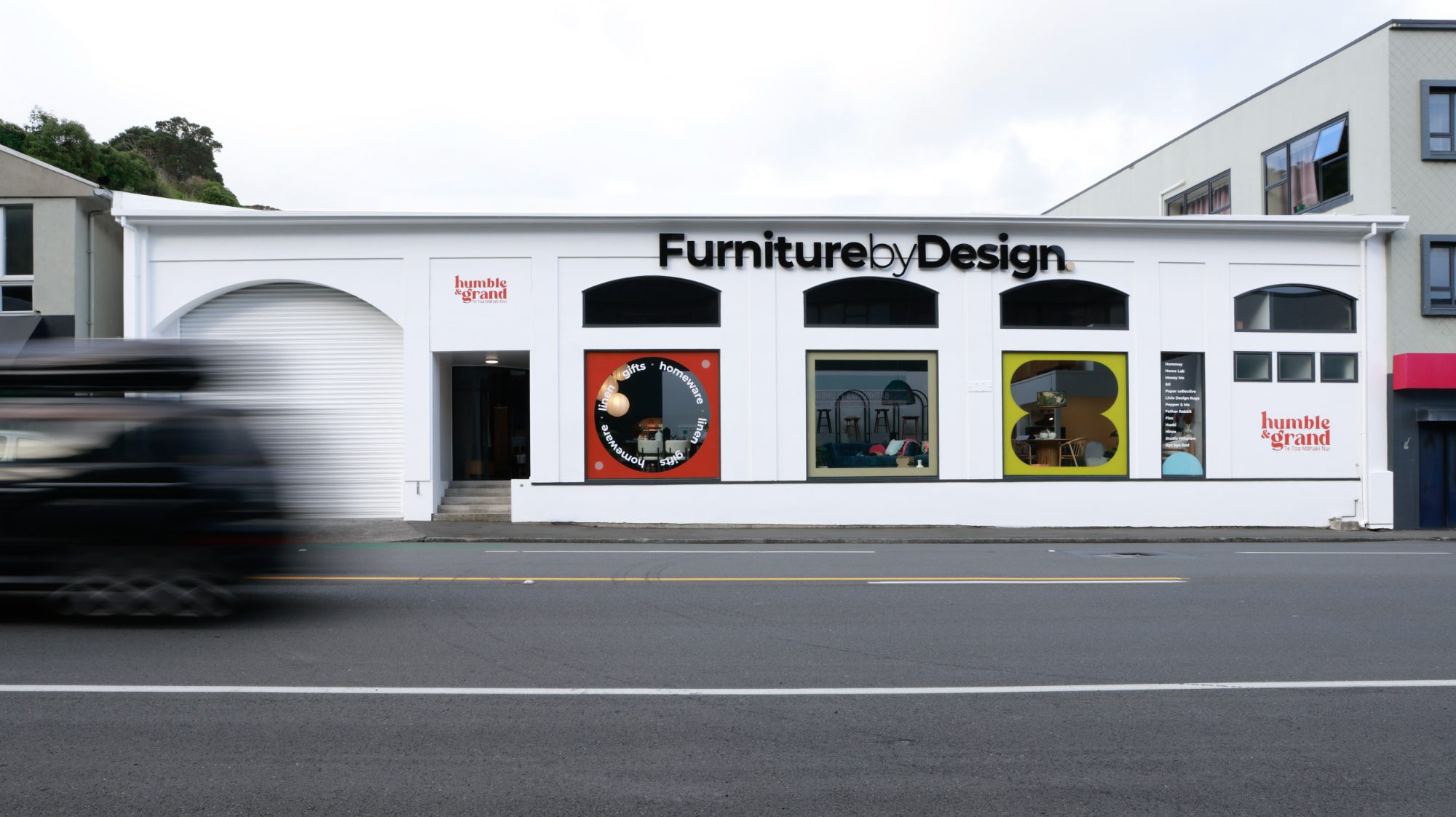 Furniture by Design Wellington store exterior — commercial photographer Hayley Paul