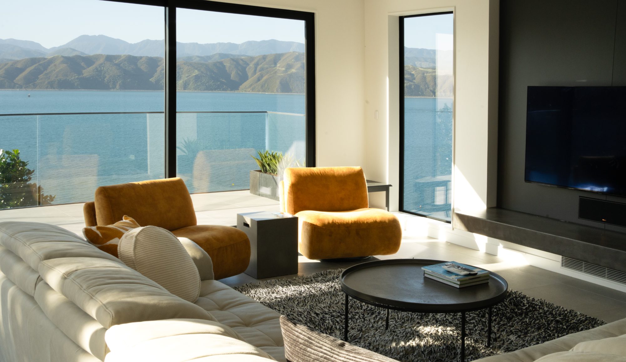 Seatoun Heights living room with harbour view, Wellington interior photography NZ